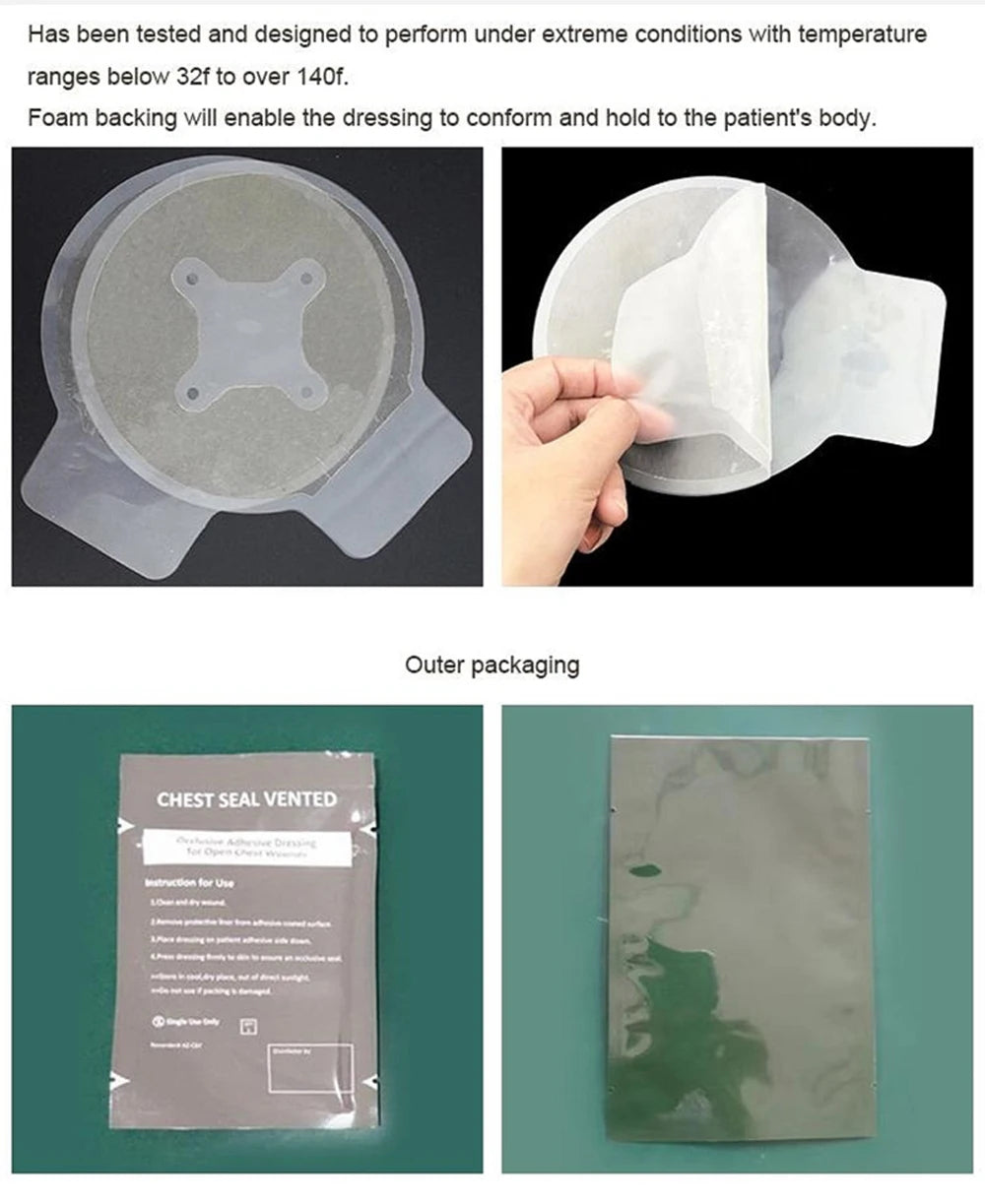 Vent Chest Seal Life-Saving Wound Care for Emergency or Tactical Situations Advanced Adhesive Sterile Transparent Lightweight