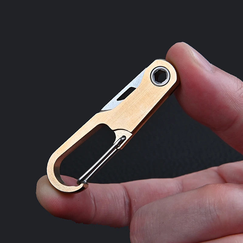 1pc Titanium Alloy Mini Pocket Knife Folding Unpacking Express Outdoor Survival Tools Portable D Ring Keychain Brass Knife