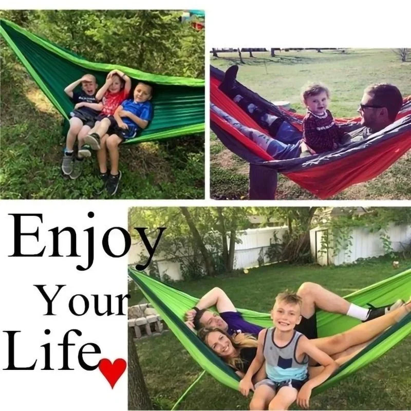 Single Person Outdoor Camping Hammock With Nylon Color Matching Hammock High Strength Parachute Fabric Portable Hanging Bed