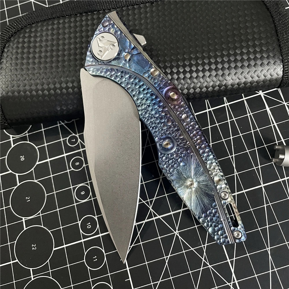 M390 Steel Folding Knife TC4 Colorful Titanium Alloy Handle Outdoor Survival Hiking Hunting Camping EDC Defense Cutting Tool