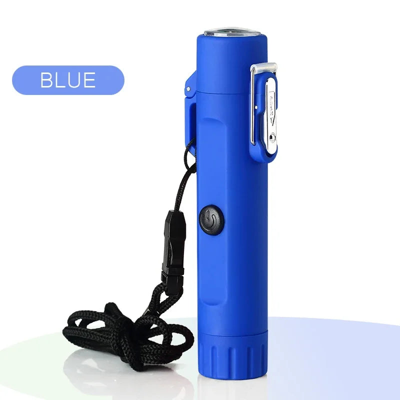 Camping Outdoor Compass Waterproof Electric Double Arc USB Lighter Windproof Portable Torch Lighting Survival Ignition Tool