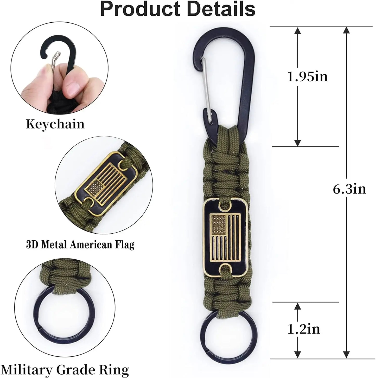 2 Pcs Heavy Duty Braided Paracord Lanyard Keychain with USA Flag Parachute Rope Necklace with Metal HK Clip Key Ring for Outdoor