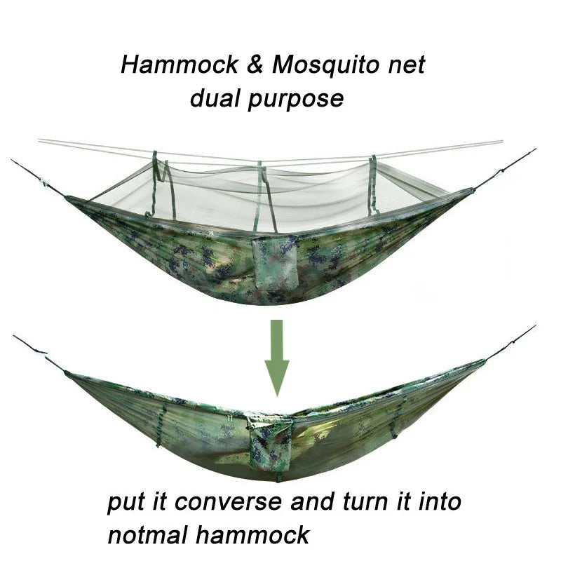 Single and Double Size Nylon Fabric Portable Travel Outdoor Camping Hanging Sleeping  Hammock with Mosquito Net