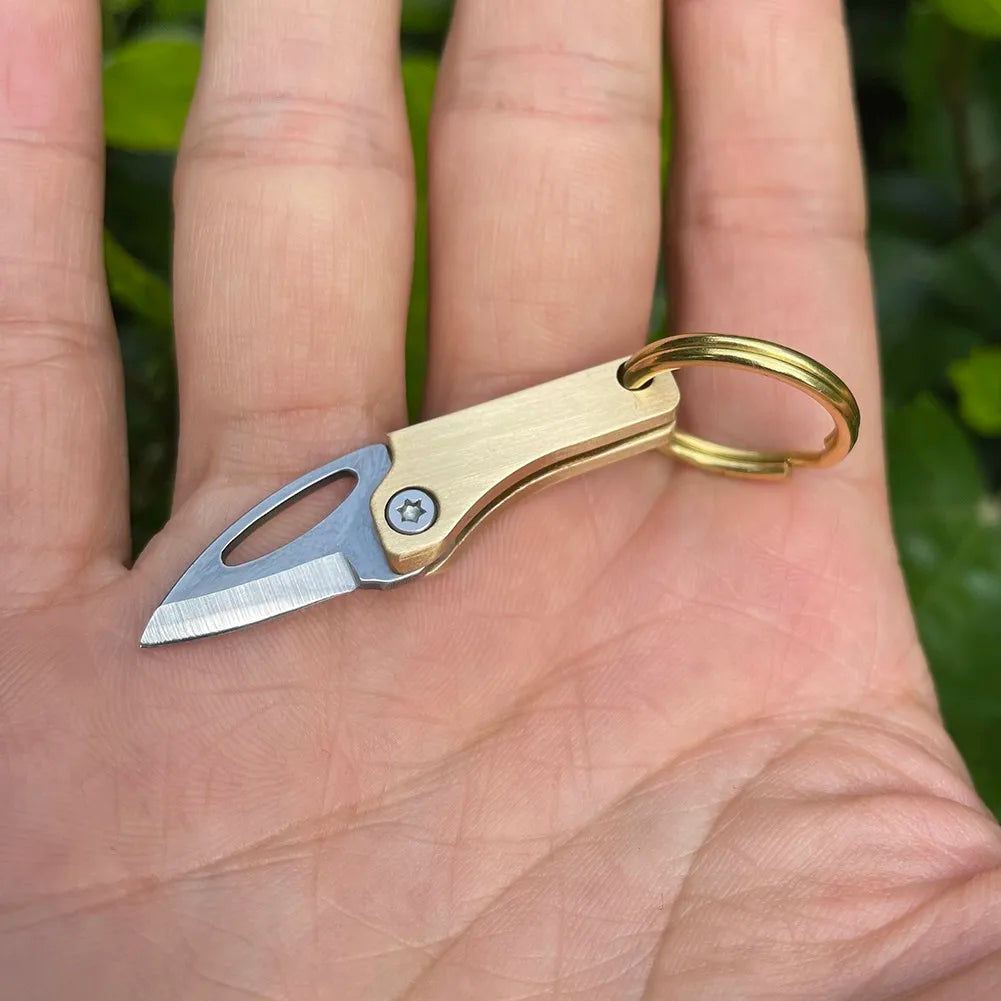 1pc Ultralight Brass Mini Foldable Pocket Knife Portable Camping Hiking Outdoor EDC Tools Keychain Survival Pedent