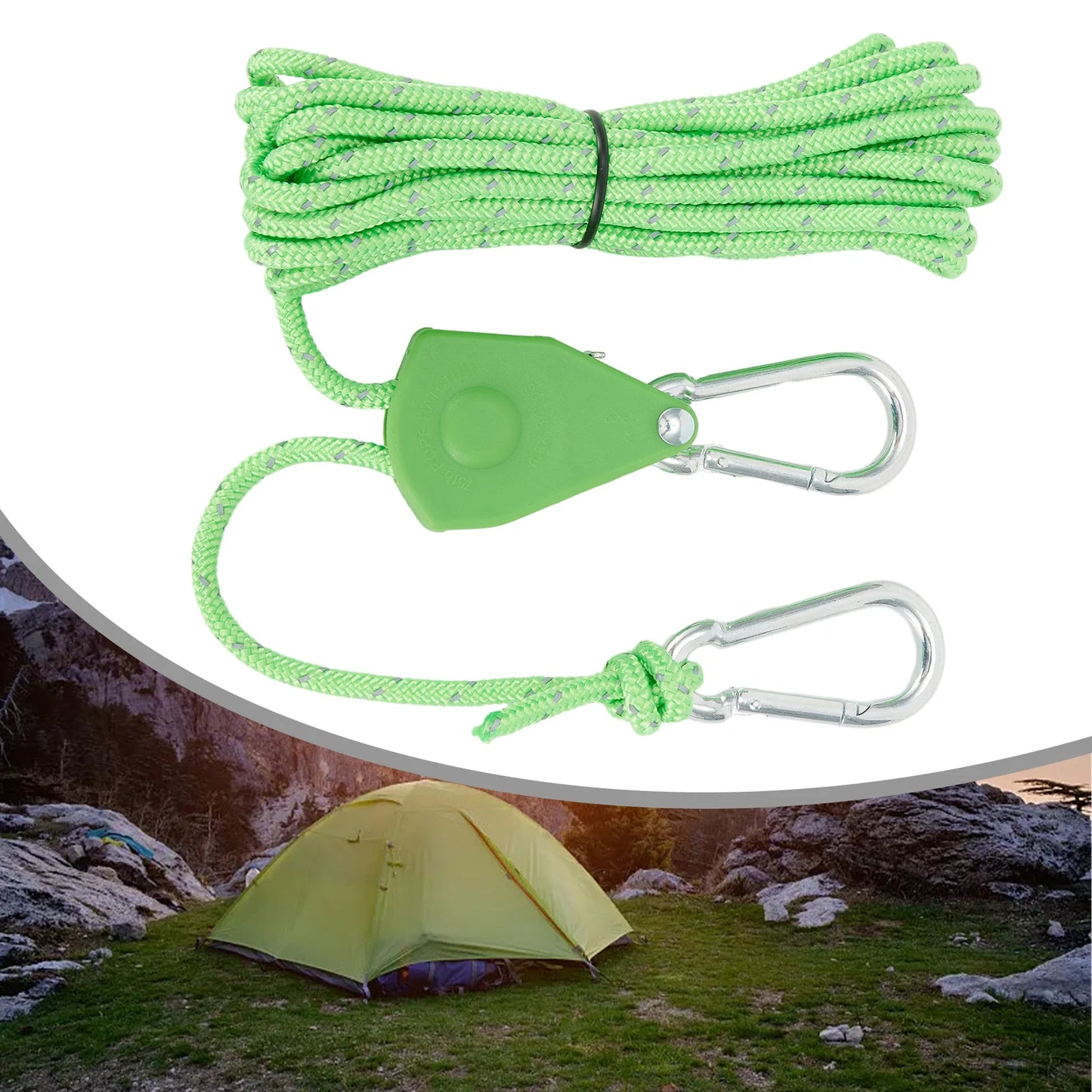 Secure and Fast Locking Tent Rope Hanger, Adjustable Lanyard Pulley Hook, Perfect for Outdoor Adventures and Sleeping Bags