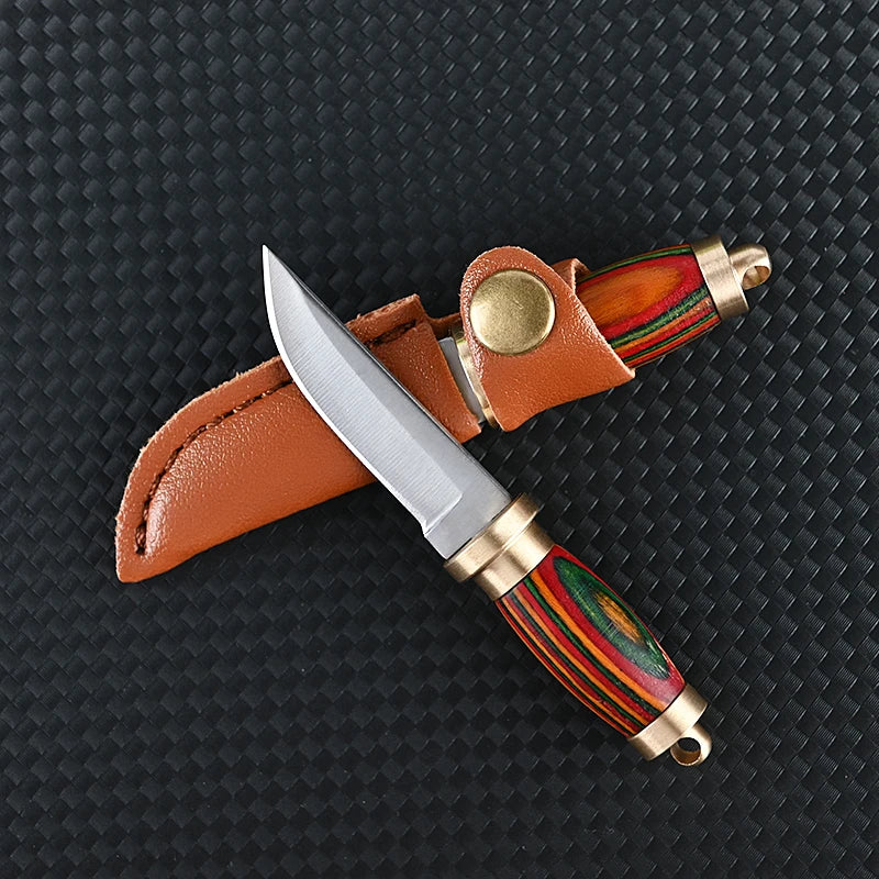 Portable Pocket Mini Stainless Steel Knife With Leather Cover Camping Keychain Package Opener Outdoor Hiking Survival Tools