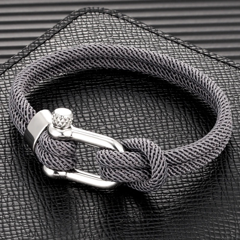 MKENDN Minimalist Nautical Rope Bracelet Double Strand Stainless Steel U-Shape Shackle Buckle Survival Jewelry For Men Women