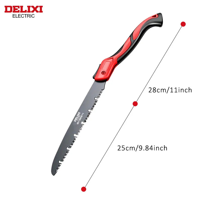 DELIXI ELECTRIC Folding Saw，SK5 steel One-button Folding Design，Sharp Cutting Wood,Camping DIY,Garden Saw,Tree Chopper Knife