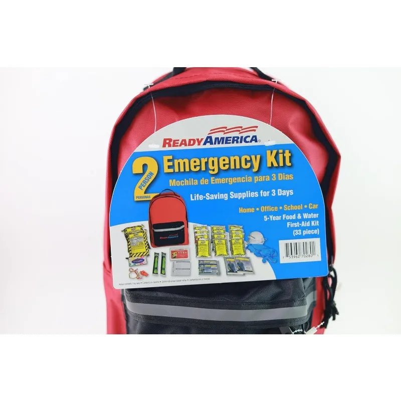 Ready America 70280 72 Hour Emergency Kit, 2-Person, 3-Day Backpack, Includes First Aid Kit, Survival Blanket, Portable