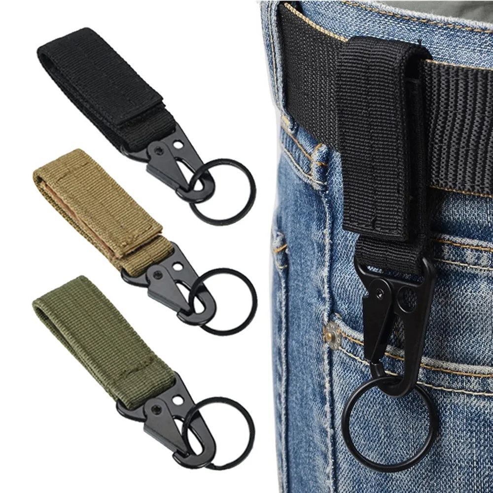 3Pcs Tactical Carabiner Outdoor EDC Keychain Nylon Webbing Keys Holder Camping Backpack Belt Hook Hanging Buckle Muilter Clip