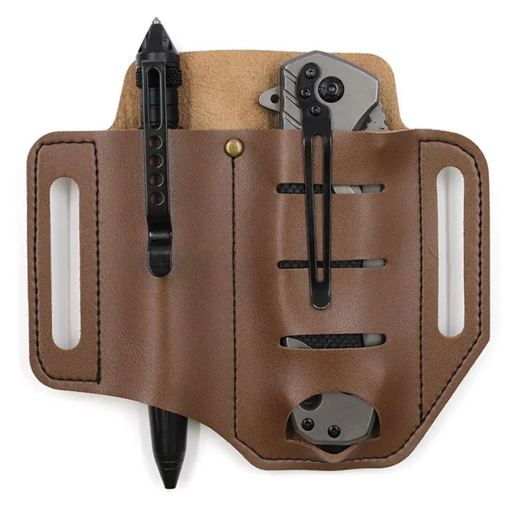 Outdoor Equipment Leather Sheath Holder Pocket Hunt Camp Outdoor Carry Belt Loop Case Flashlight Case Fold Knife Tool