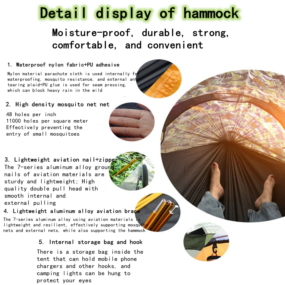 Portable Camping Mosquito Net Hammock Outdoor Garden Travel Sleeping Hanging Hammocks Swing With Waterproof Tent Awnings