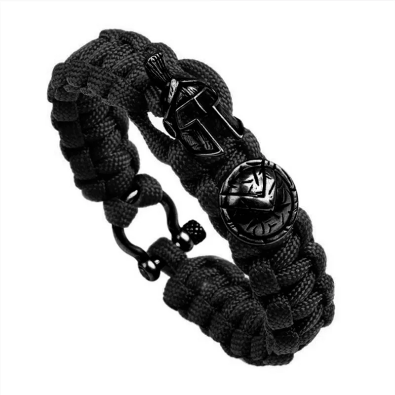 Outdoor Spartan Warrior Helmet Lanyard Bracelets Men Antique Vikings Accessories Survival Paracord Bangles homme Handmade