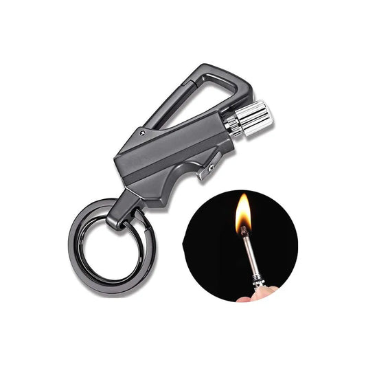 Flint Match Fire Starter Metal Bottle Opener Key Ring Kerosene Refillable Cool Lighter Gift for Outdoor Emergency Lifesaving