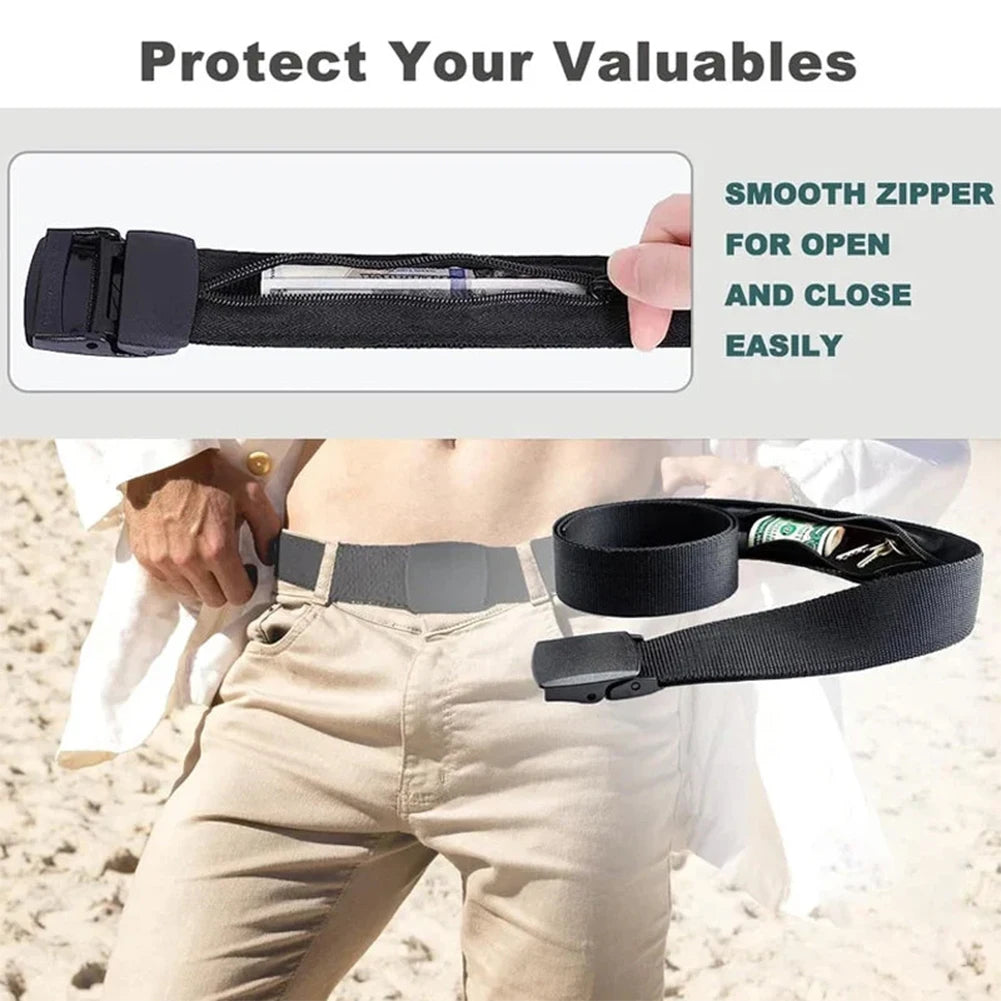 Travel Cash Anti Theft Belt,Outdoor Safety Hidding Money Pants Belt with Zipper for Men Male Use,Nylon Secret Pocket Waist Strap