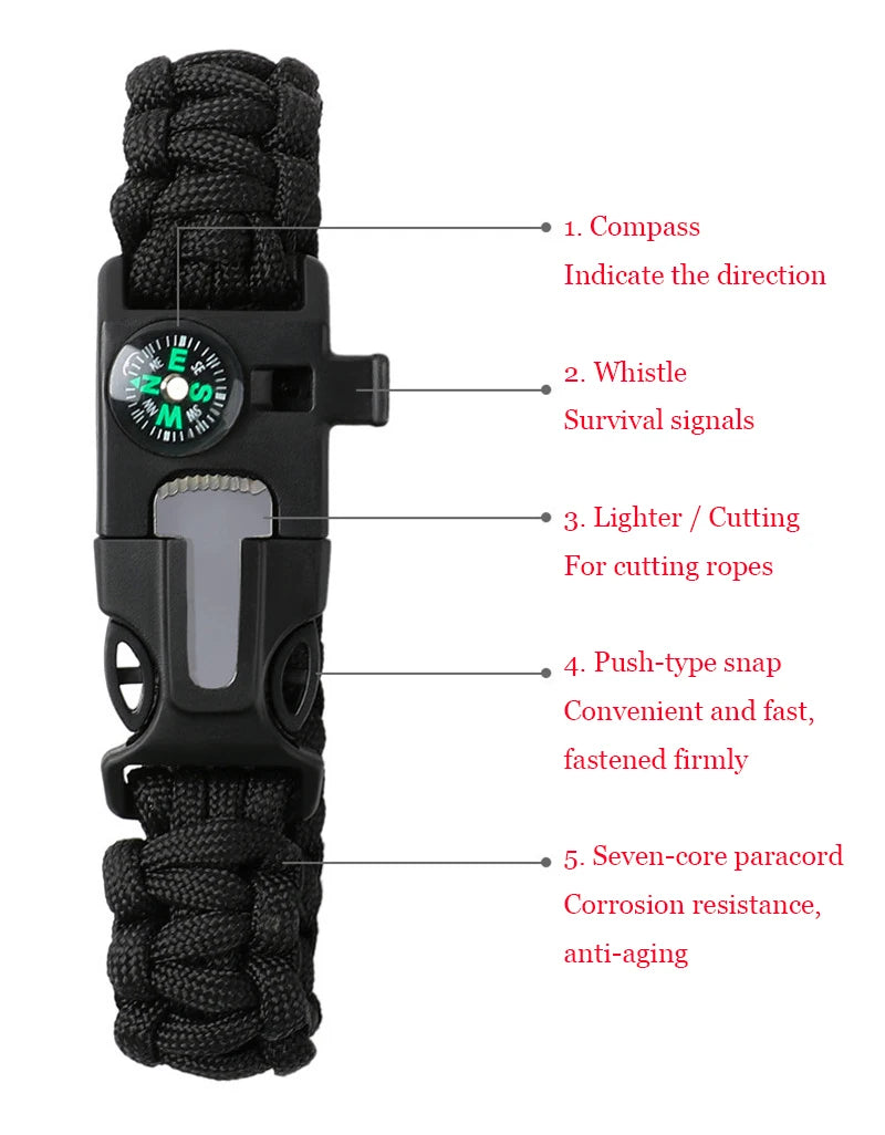 Outdoor Multi-function Paracord Survival Bracelet Men Women Camping Adventure Emergency Rescue Survival Rope Bracelet