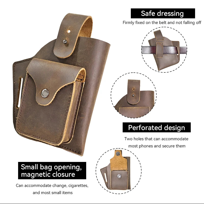 1pcTop Layer Cowhide Men's Casual Waist Bag, Daily Commuting Gift, Change Mobile Phone Bag, Multi-Functional Men's Bag