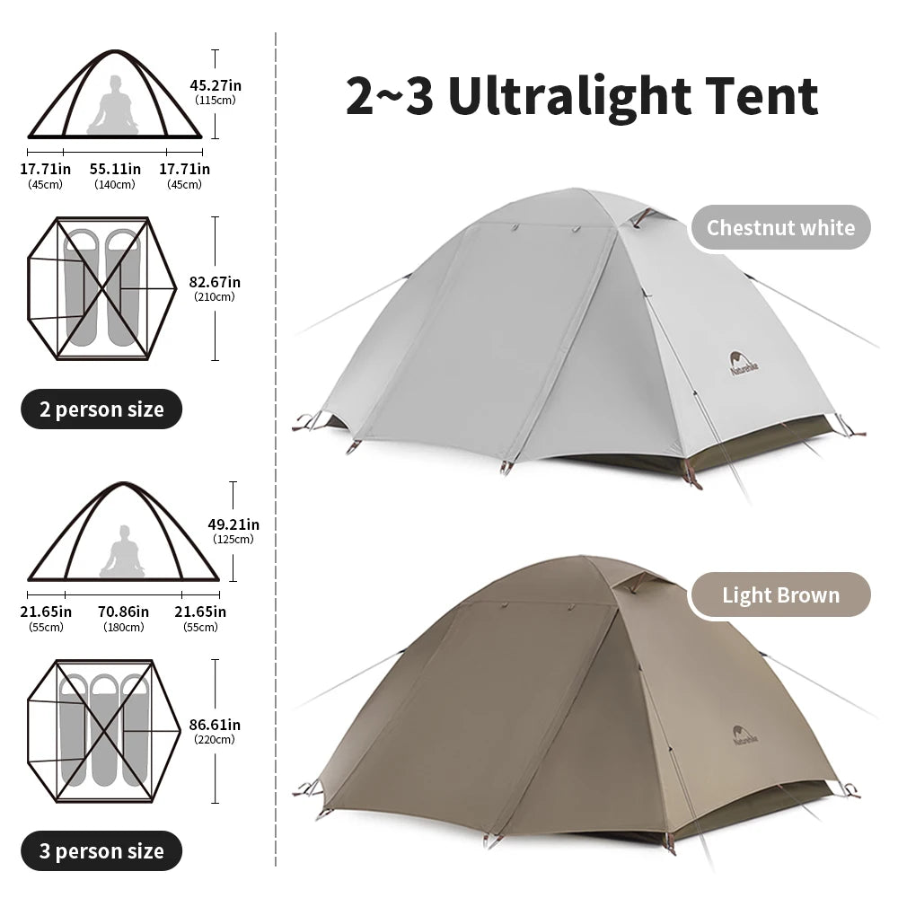 Naturehike Camping Tent 2-3 People Waterproof UPF50+ Camping Tent Outdoor Ultralight Portable Hiking Trekking Sun Shelter