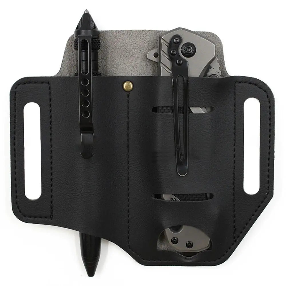 Outdoor Equipment Leather Sheath Holder Pocket Hunt Camp Outdoor Carry Belt Loop Case Flashlight Case Fold Knife Tool