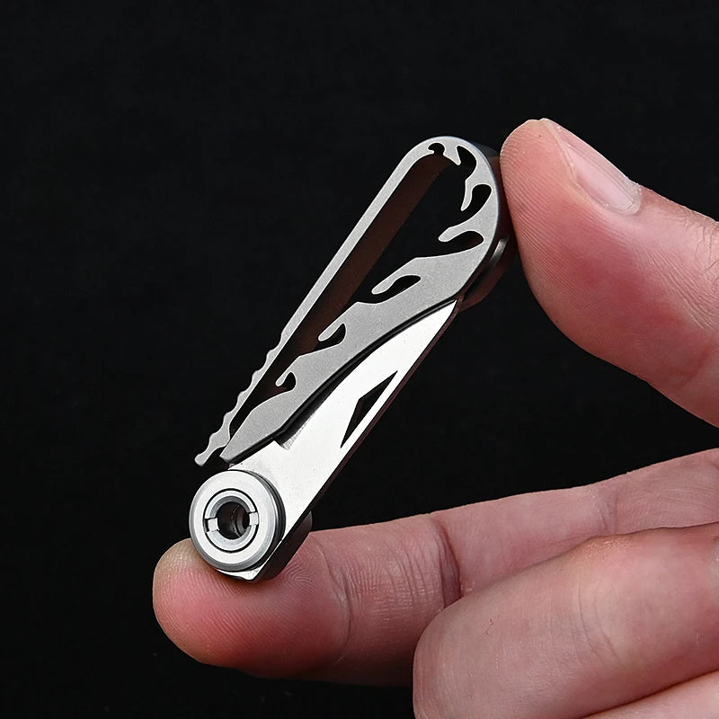 1pc Titanium Alloy Mini Pocket Knife Folding Unpacking Express Outdoor Survival Tools Portable D Ring Keychain Brass Knife