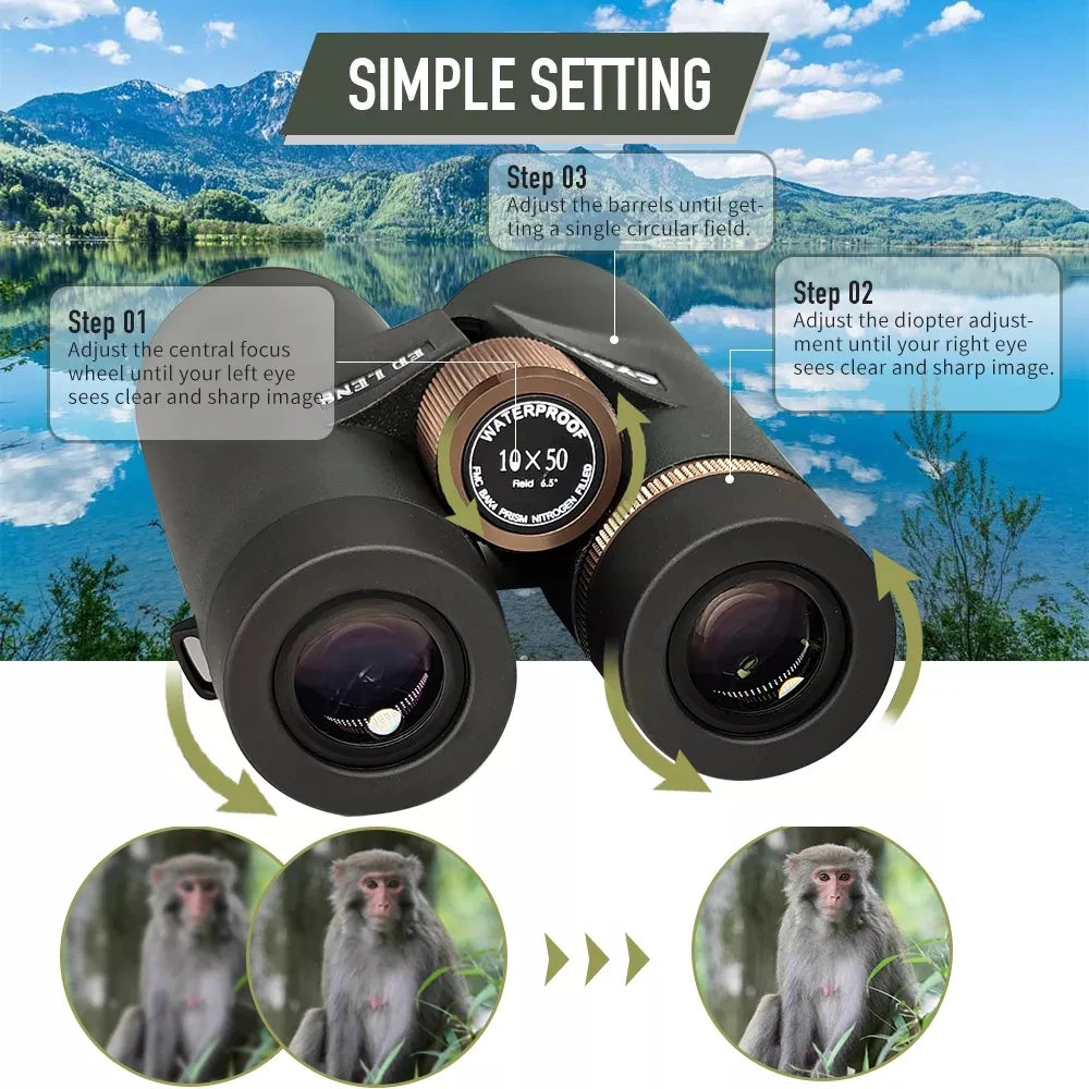 Outdoor Waterproof Optical FMC ED High Powered Roof Powerful 12X50 Telescope Binoculars for Concert Camping Bird Watching