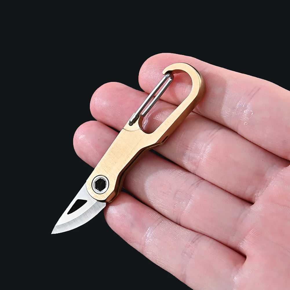 1pc Titanium Alloy Mini Pocket Knife Folding Unpacking Express Outdoor Survival Tools Portable D Ring Keychain Brass Knife