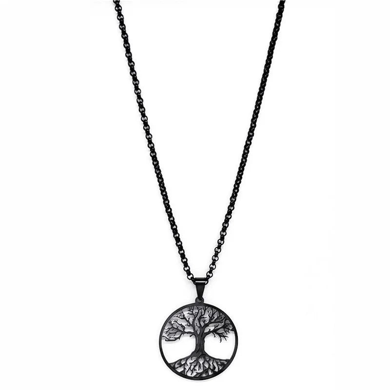 2024 Tree of Life Stainless Steel Long Necklace for Men Black Color Necklaces & Pendants Jewelry cadenas para hombre N834S03