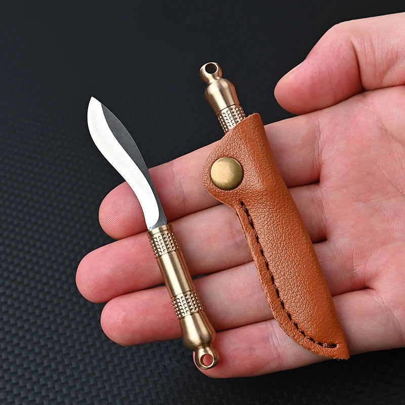 Portable Pocket Mini Stainless Steel Knife With Leather Cover Camping Keychain Package Opener Outdoor Hiking Survival Tools