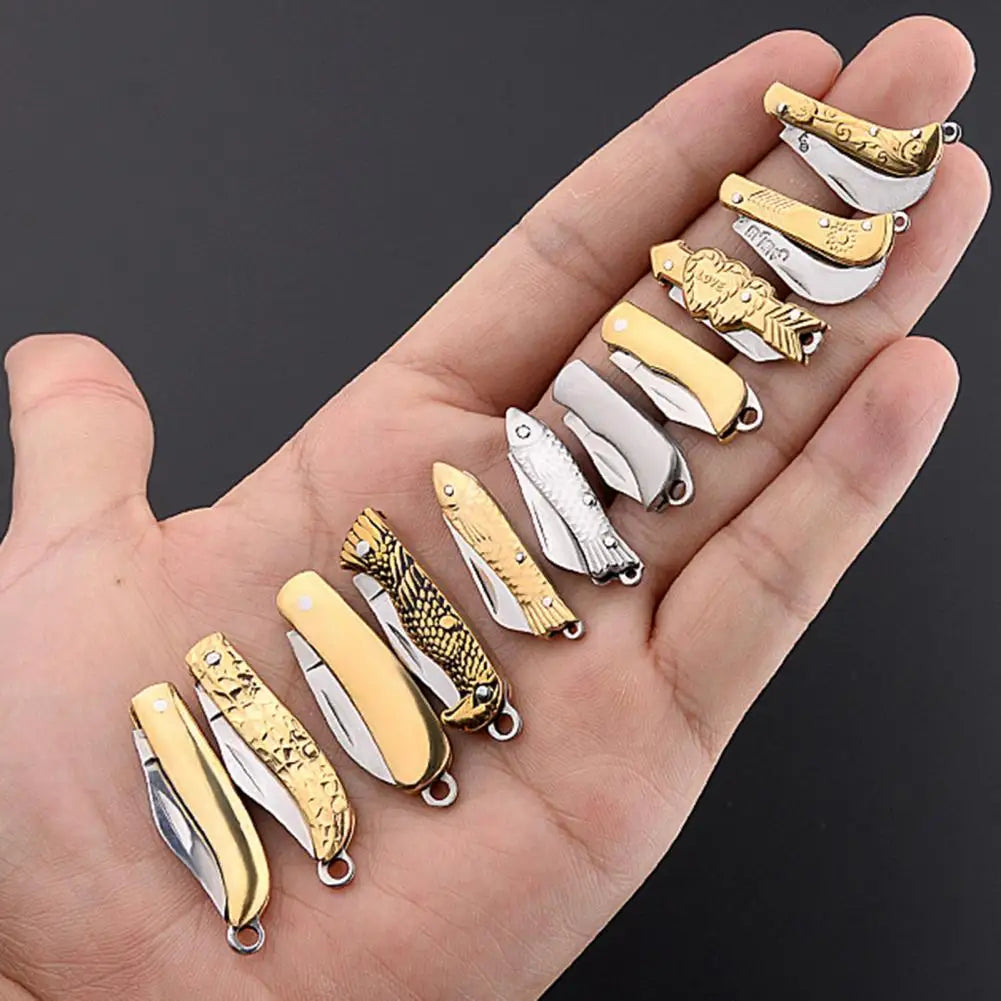 Mini Pocket Knife Folding Brass Keychain Pendant Cleaver Blade Cutter Multitool Outdoor Knife Survival Gear Camping Equipment 캠핑