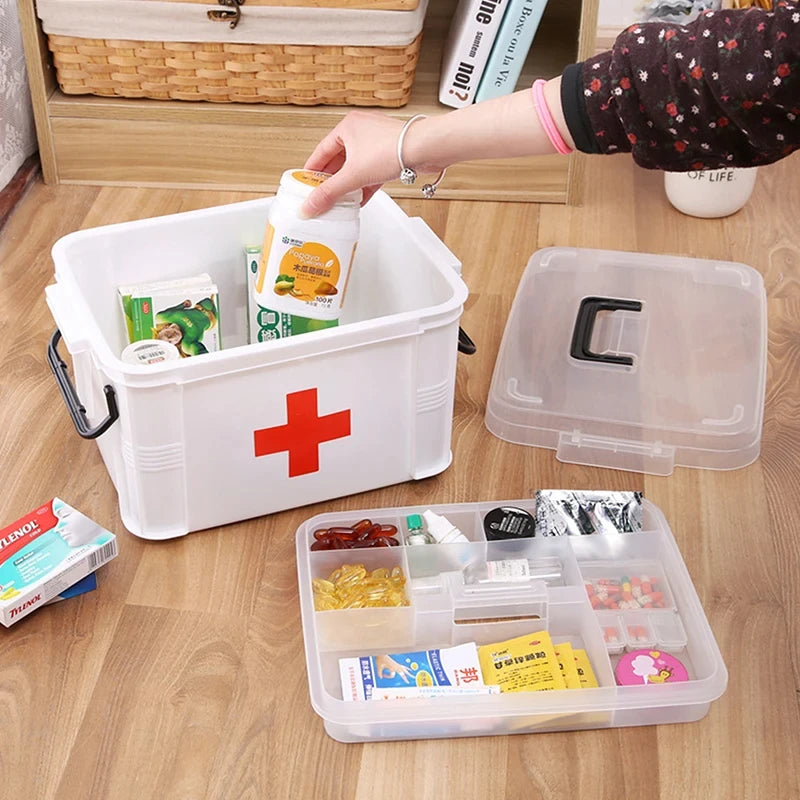 First Aid Kit Medicine Storage Box Portable Emergency Box Household Double Layers Medicine Boxes Medical Kit Storage Organizer