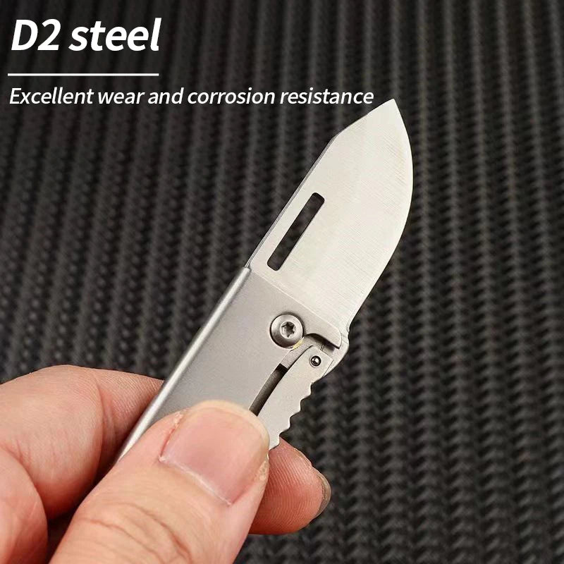 Mini Folding Knife D2 Steel Portable Camping Survival Knife Pocket Folding Knife Self-defense Knife Keyknife Keychain Pendant