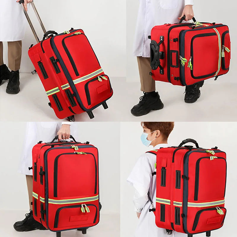 Empty Detachable Trolley Backpack Survival First Aid Kits Bag Medical Care Trolley Emergency Rescue Doctor Visit First Aid Bag