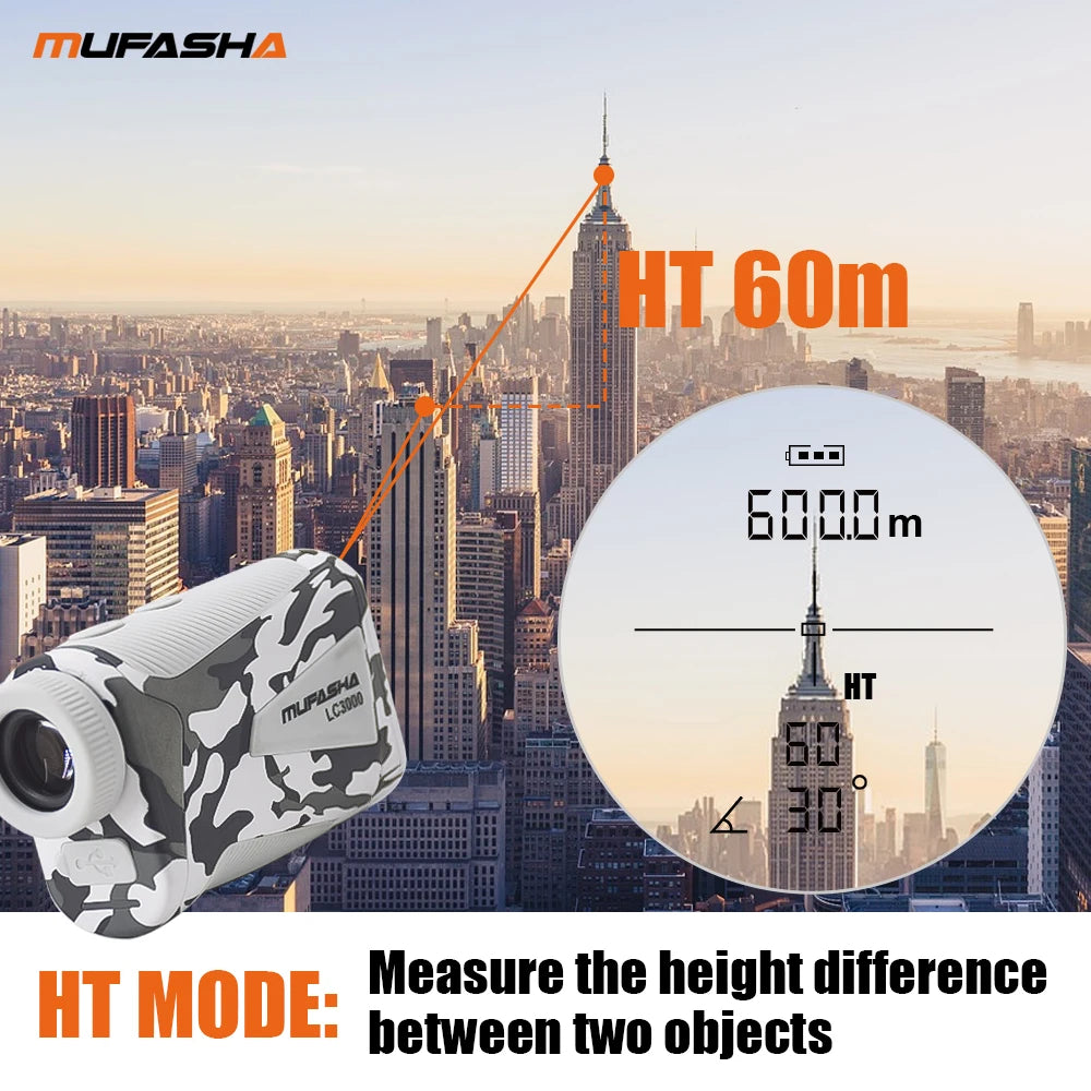 MUFASHA-High Accuracy Laser Rangefinder, Angle Measurement, Height Measurement, 6X Magnification, Li-Ion Battery, 3000m