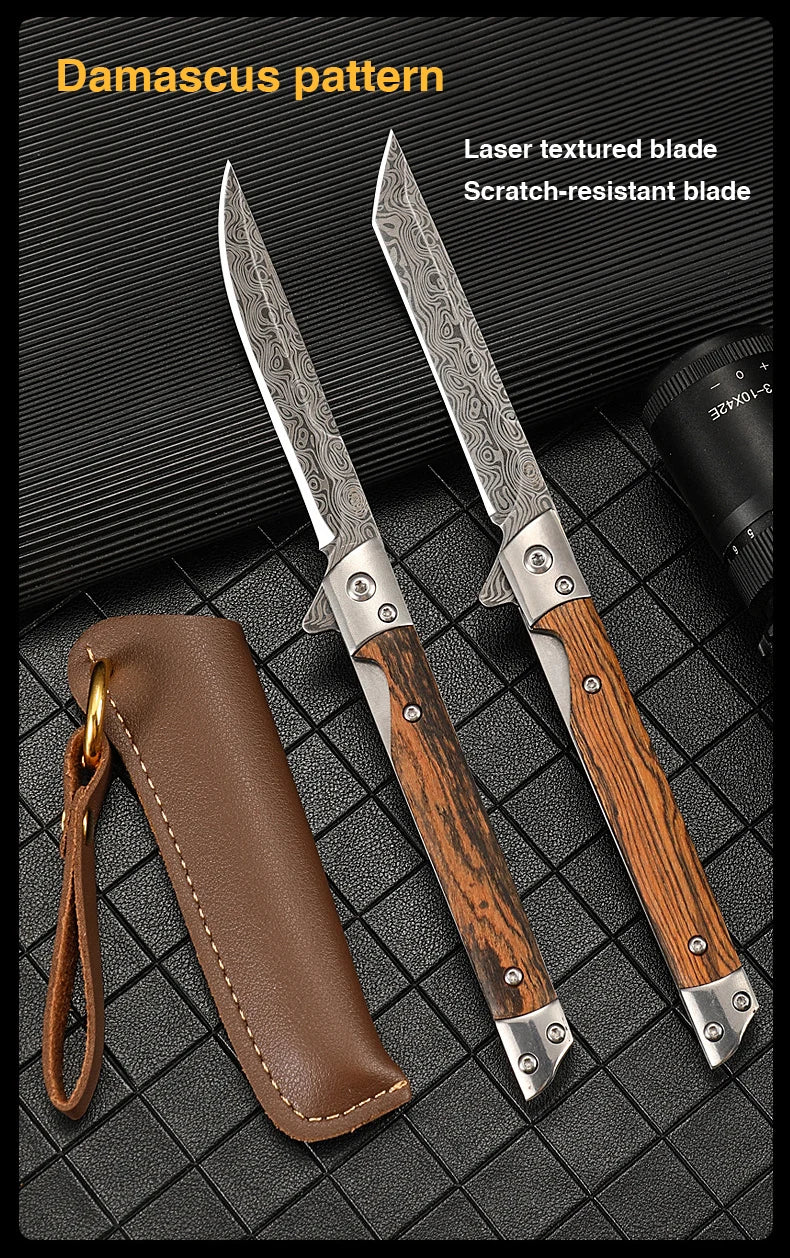 Damascus Pattern Folding Knife Multi-Purpose Outdoor Camping Quick Open Pocket Knife Stainless Steel Folding Knife