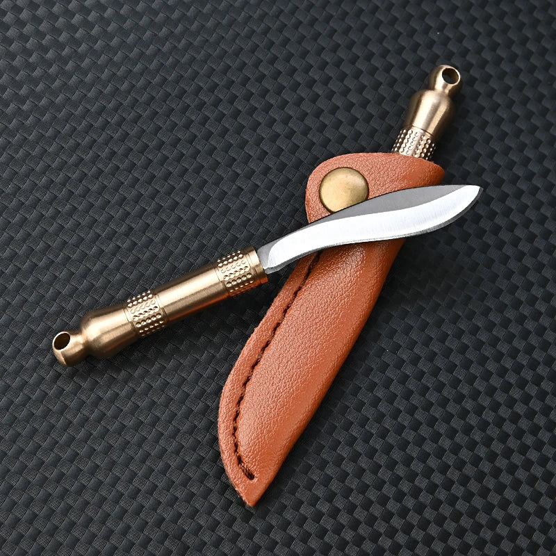 Portable Pocket Mini Stainless Steel Knife With Leather Cover Camping Keychain Package Opener Outdoor Hiking Survival Tools