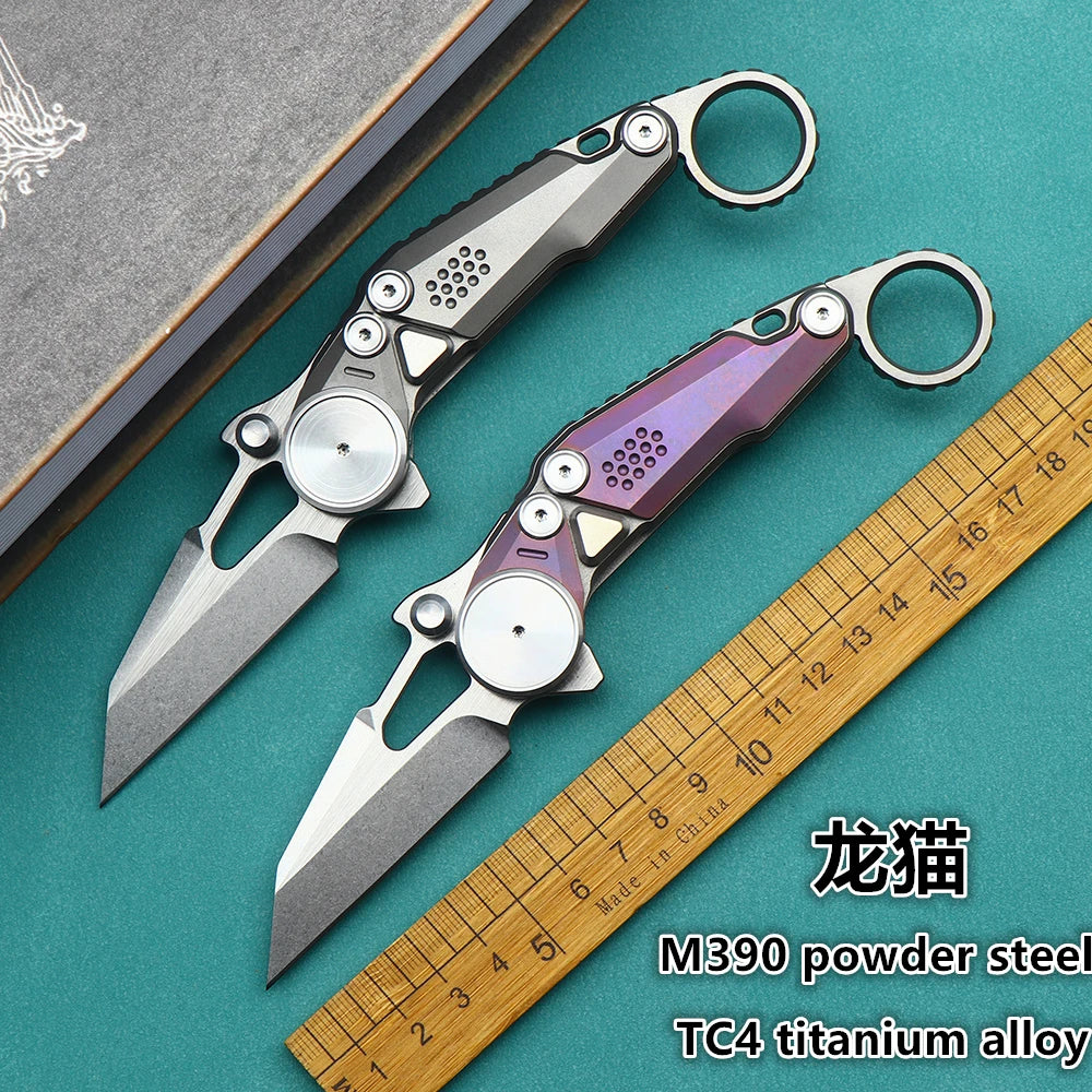 M390 Powder Steel Folding Knife Titanium Alloy Handle Bearing Outdoor Camping Survival Rescue Hunting Knife EDC Kitchen Tool