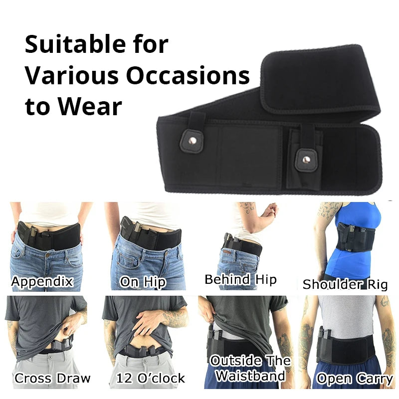 Tactical Belly Gun Holster Concealed Carry Waist Band Pistol Holder with Magazine Bag Invisible Waistband Holster