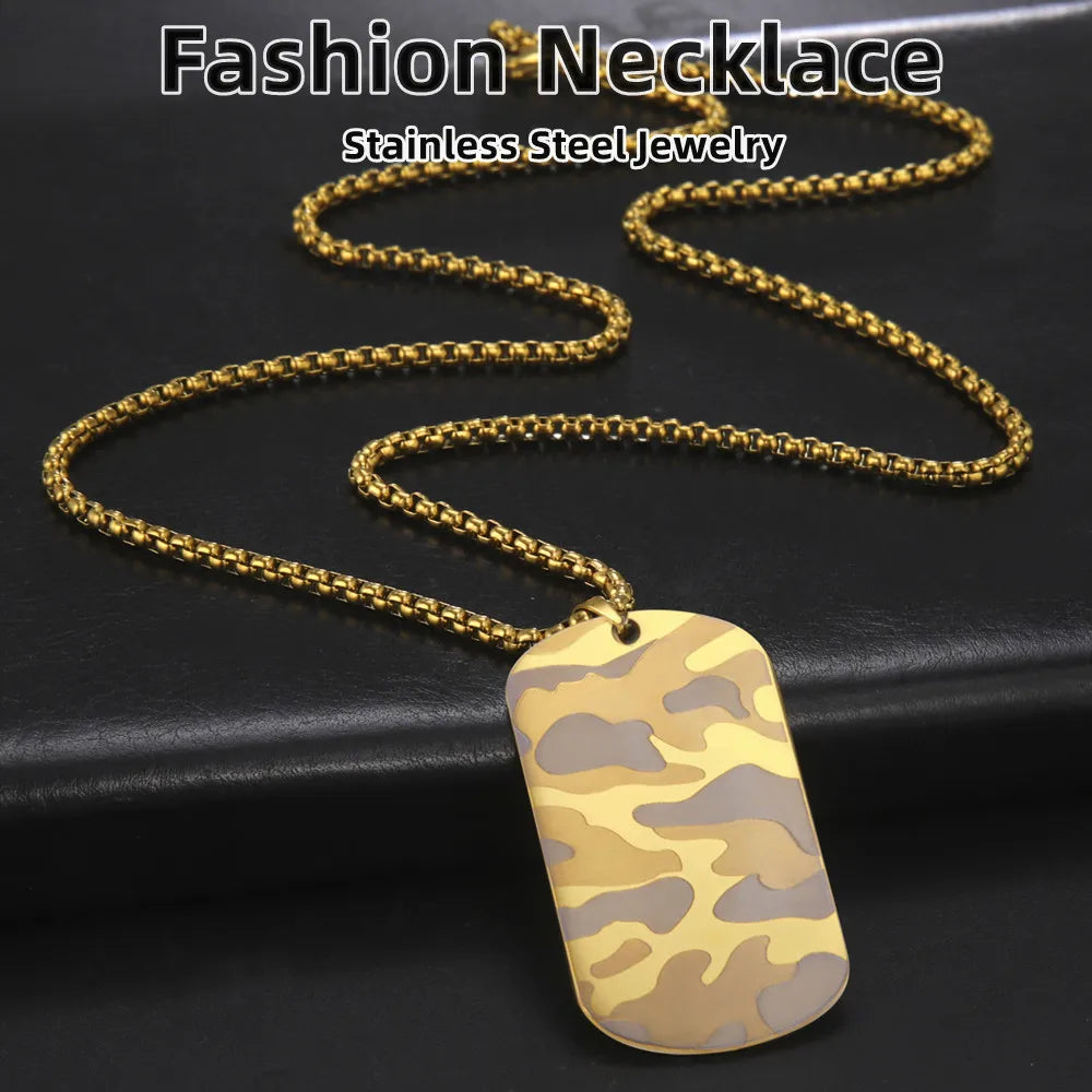 Camouflage Military Pendant Necklace for Men Stainless Steel Hip Hop Jewelry Box Chain Dog Tag Man Necklaces Fashion Gift