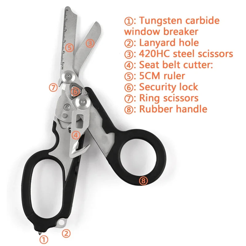 6 In1 Foldable Medical Emergency Response Scissor Shear First Aid Kit Scissors Tactical Plier Outdoor Survival EDC Tool Gear