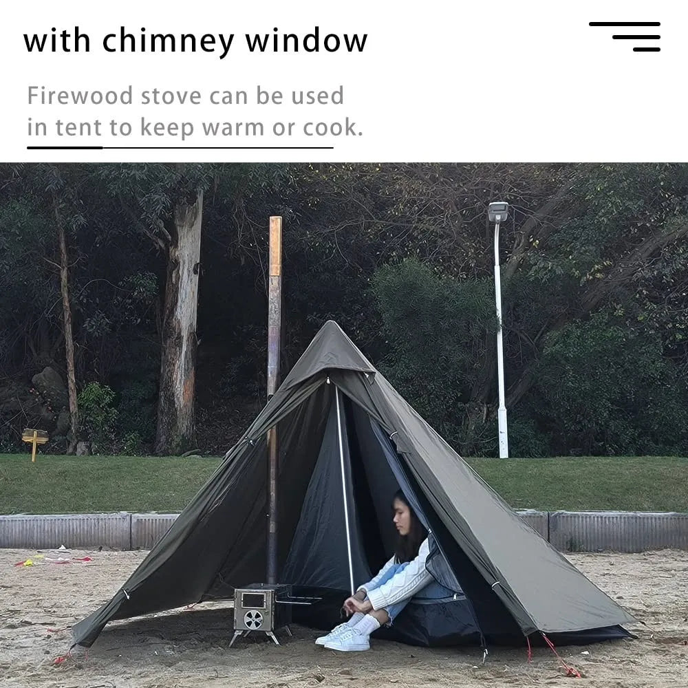 Camping Hot Tent with Chimney Window Outdoor Ultralight Tipi Teepee Tent Pyramid Double Layer Bushcraft 1 Person Tents Hot Tent