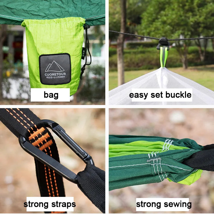 Single and Double Size Nylon Fabric Portable Travel Outdoor Camping Hanging Sleeping  Hammock with Mosquito Net