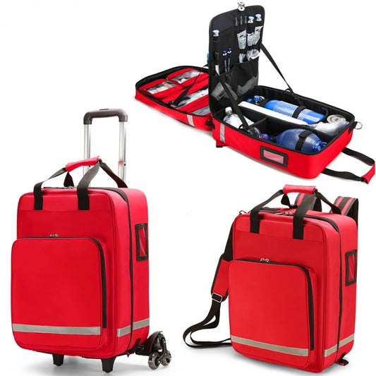 Empty Detachable Trolley Backpack Survival First Aid Kits Medical Care Trolley Emergency Rescue Doctor Visit First Aid Bag