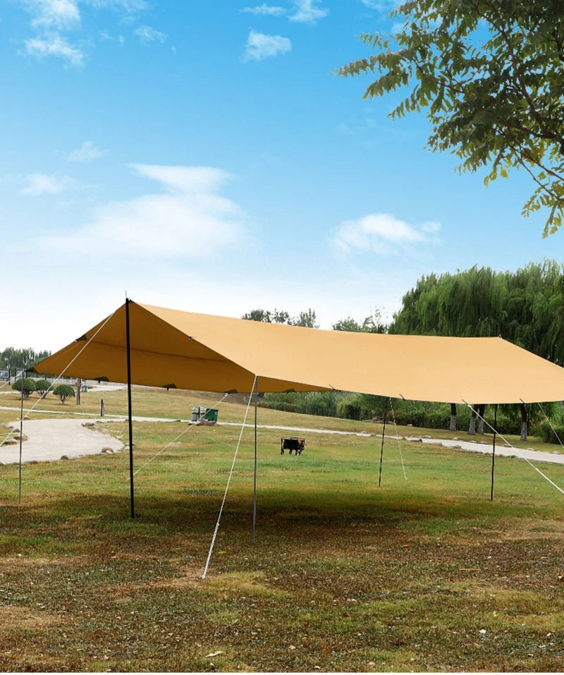 Without Poles!6*8m Large Canopy Waterproof Oxford Silver Coated Outdoor Camping Awning Sunshelter Tarp More Hanging Points