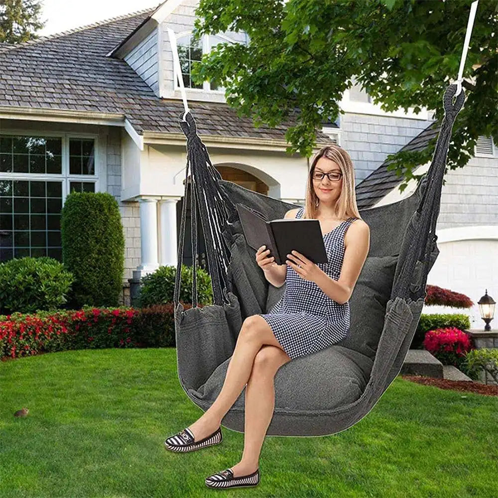 Portable Outdoor Camping Hammock Chair Canvas Swing Hanging Chair Leisure Lazy Rocking Chairs For Patio Garden Balcony Bedroom