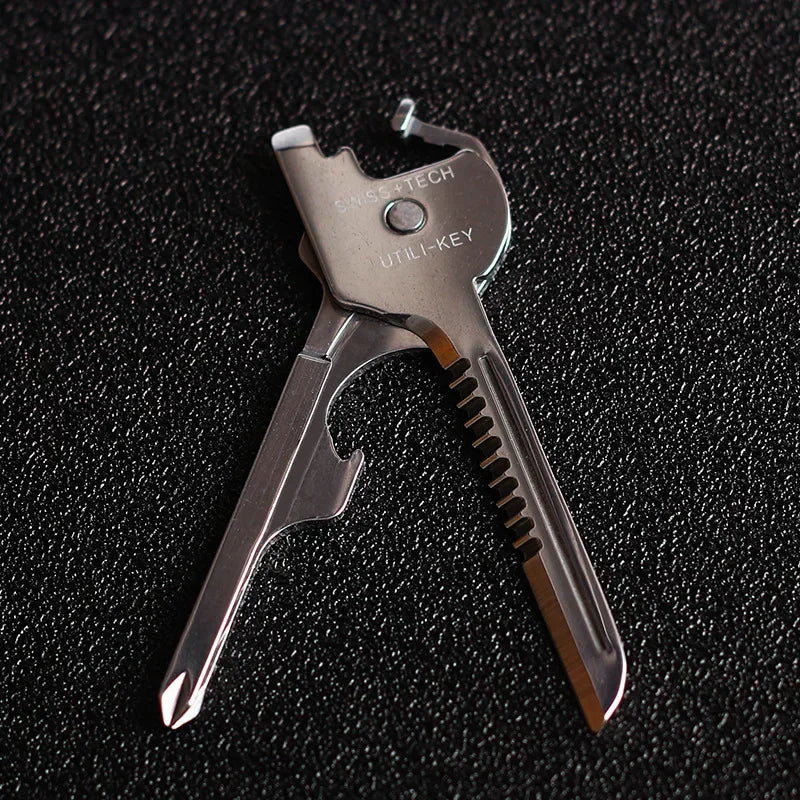 Key Shape Mini Multi Knife Opener, Screwdriver Ring Tool, Multipurpose Gear Utility Keychain, Survival Pocket Kit