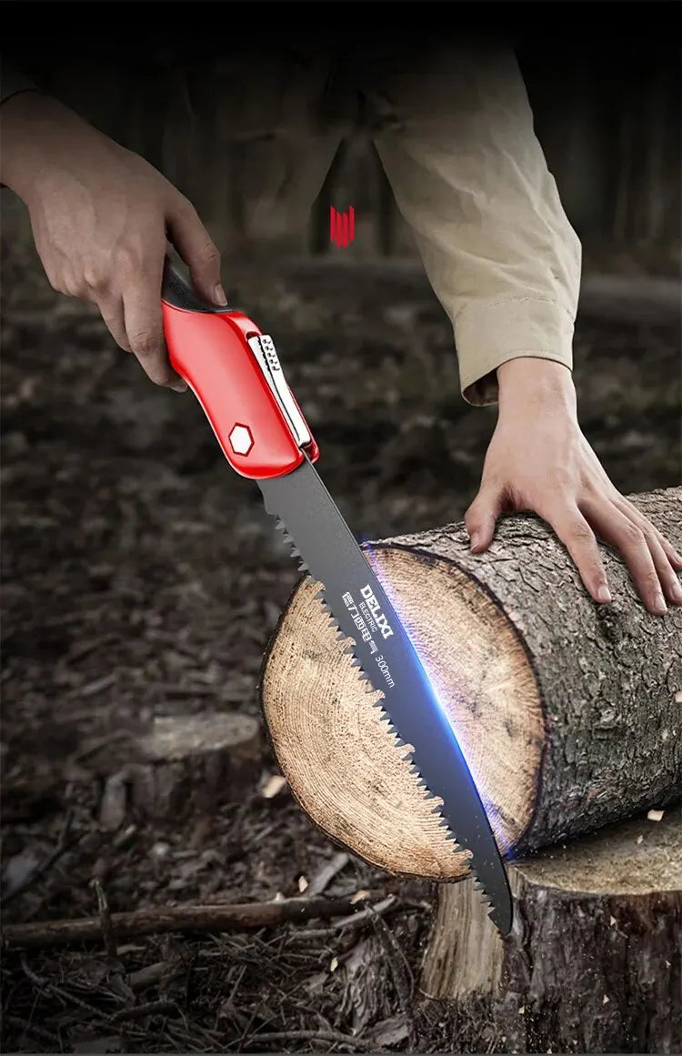 DELIXI ELECTRIC Folding Saw，SK5 steel One-button Folding Design，Sharp Cutting Wood,Camping DIY,Garden Saw,Tree Chopper Knife