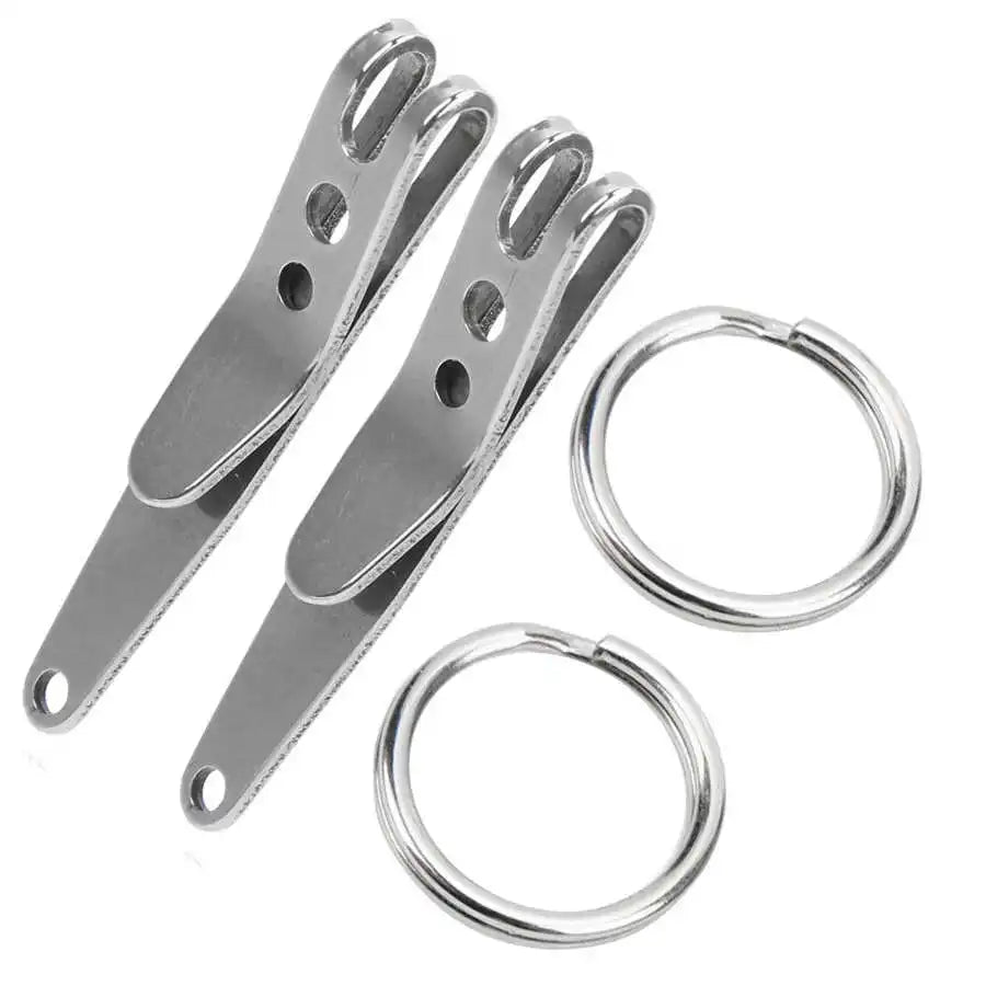 2Pcs Mini Outdoor Belt Clip Stainless Steel Suspension Pocket Clip Key Holder with Keychain Outdoor Tools