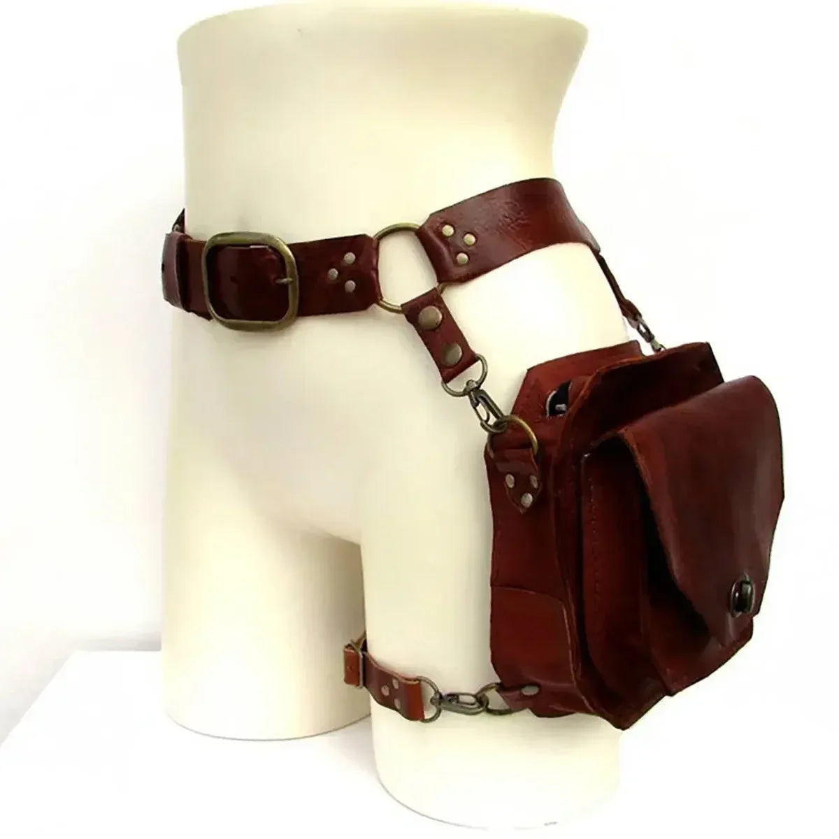 Medieval Steampunk Waist Ring Belt Pouch PU Leather Fanny Bag For Men Viking Warrior Larp Cosplay Costume Thigh Wallet