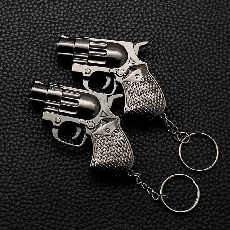 Cool Mini Pistol Lighter Revolver Gas Inflatable Jet Flame Windproof Lighters Metal Keychain Pendant Lighter Gun Cigarrette Gift