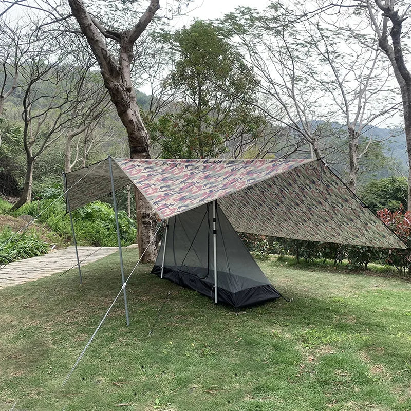 19 Hanging Points Camping Tarp Set 3x3 4x4 Waterproof Outdoor Sun Shelter Backpacking Hiking Black Car Side Awning Camo Tarp 3x4